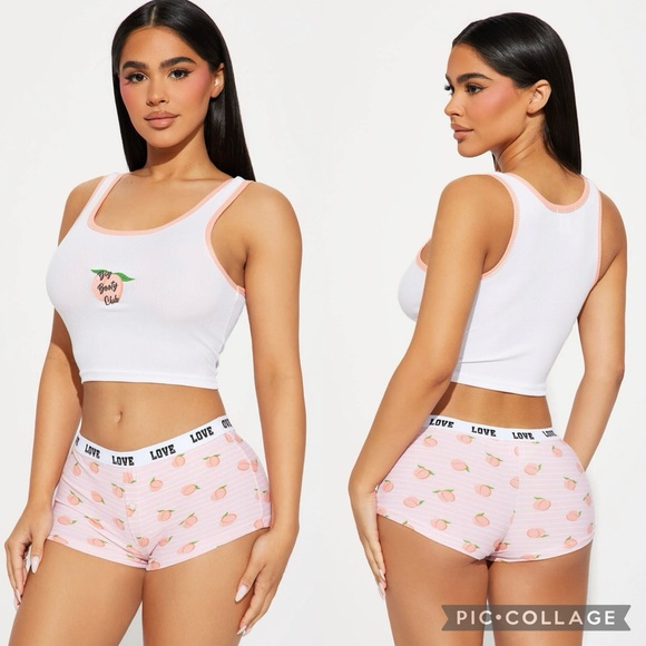 Fashion Nova Other - Fashion Nova Big Booty Club Peaches PJ Pajama 2 Piece Lounge Boyshort Set NWOT